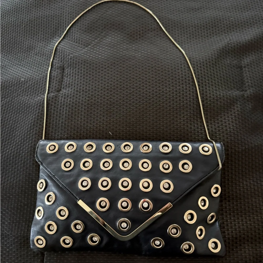 bebe Black Clutch with Gold Accents
